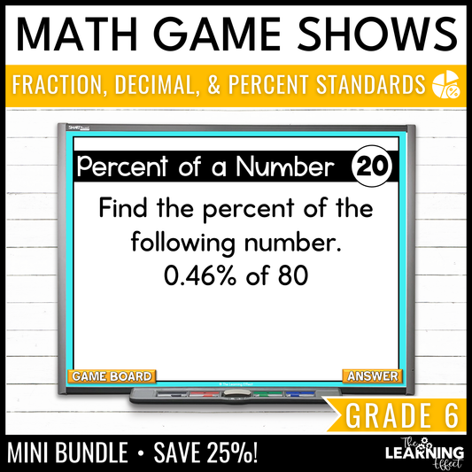 6th Grade Math Fraction, Decimal, and Percent Game Shows BUNDLE | Test Prep Review Activities