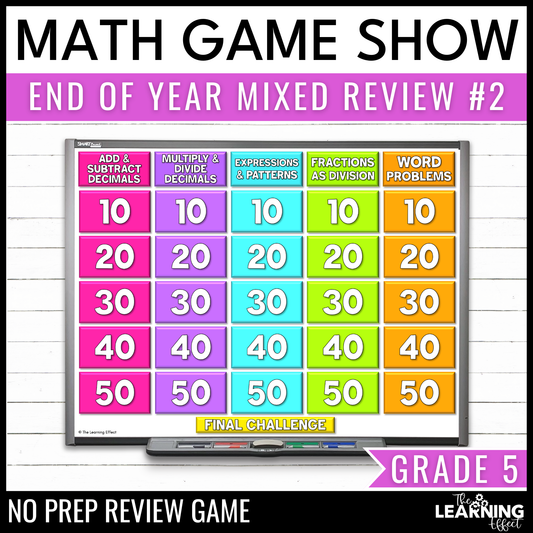 5th Grade Math Spiral Review #2 Game Show | End of Year Test Prep Activity
