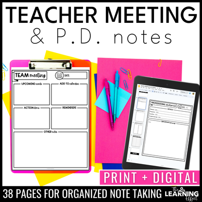 Teacher Meeting Notes | Professional Development Notes | PLC, Staff, Committee, RTI