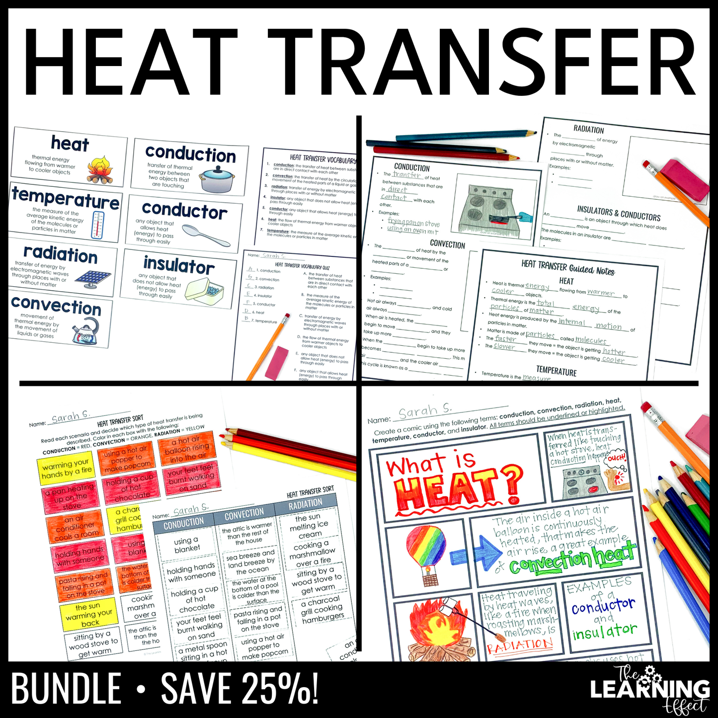 Heat Transfer Science BUNDLE | Lesson, Vocabulary, Activities, Worksheets