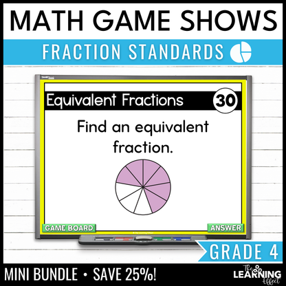 4th Grade Math Fractions Game Shows | Test Prep Review Activities BUNDLE