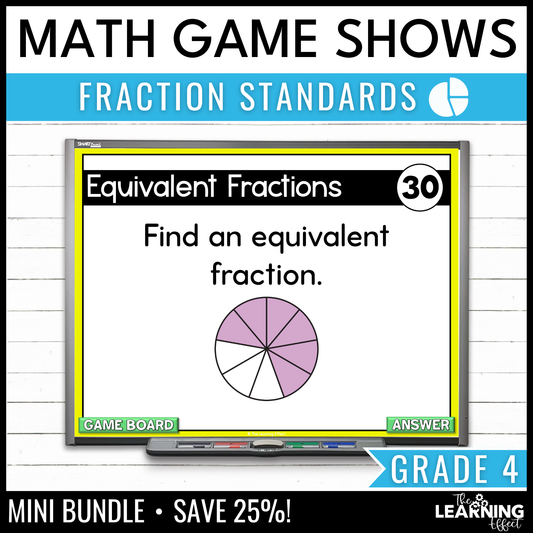 4th Grade Math Fractions Game Shows | Test Prep Review Activities BUNDLE