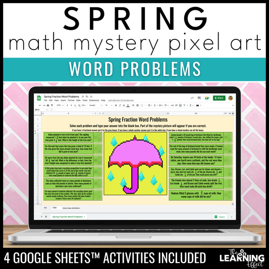 Spring Math Activities Digital Pixel Art | Word Problems