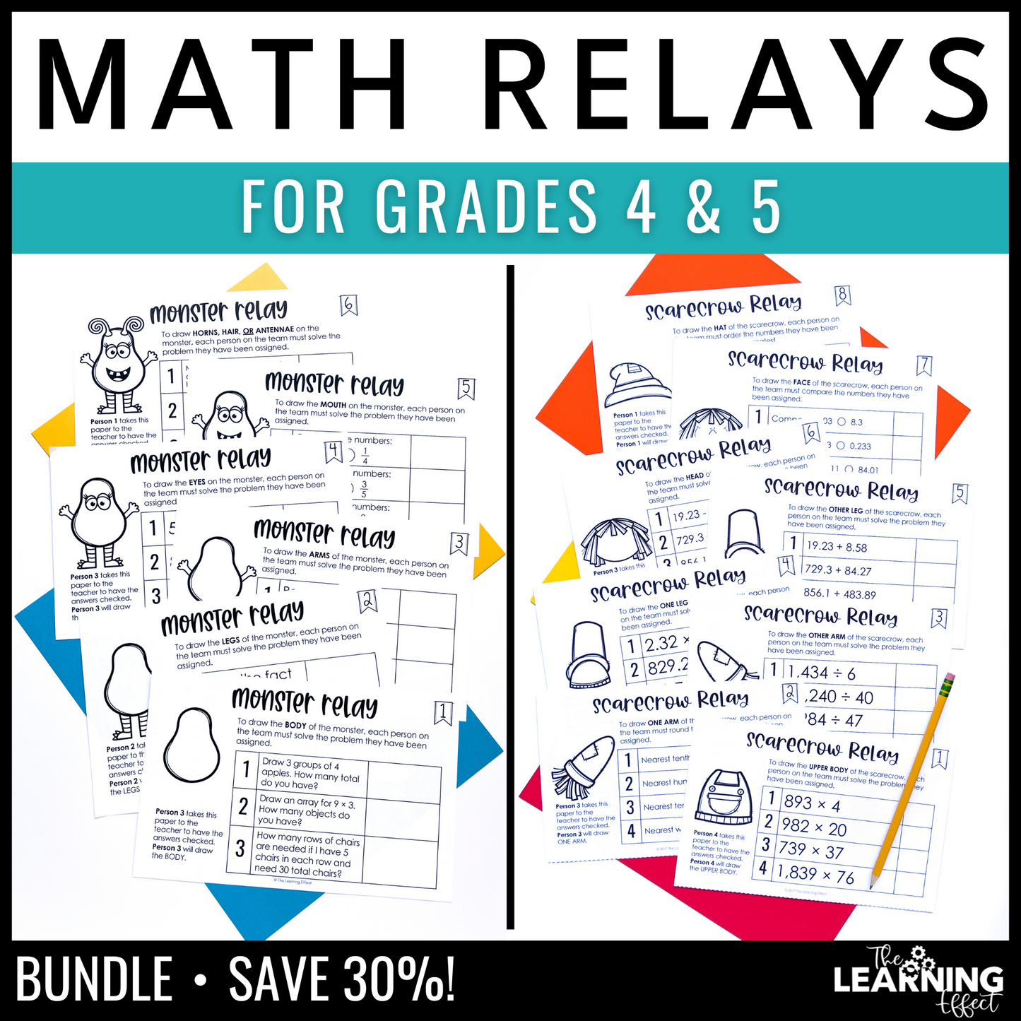 Math Review Relay Games BUNDLE for 4th and 5th Grades | No Prep Whole Class Activities