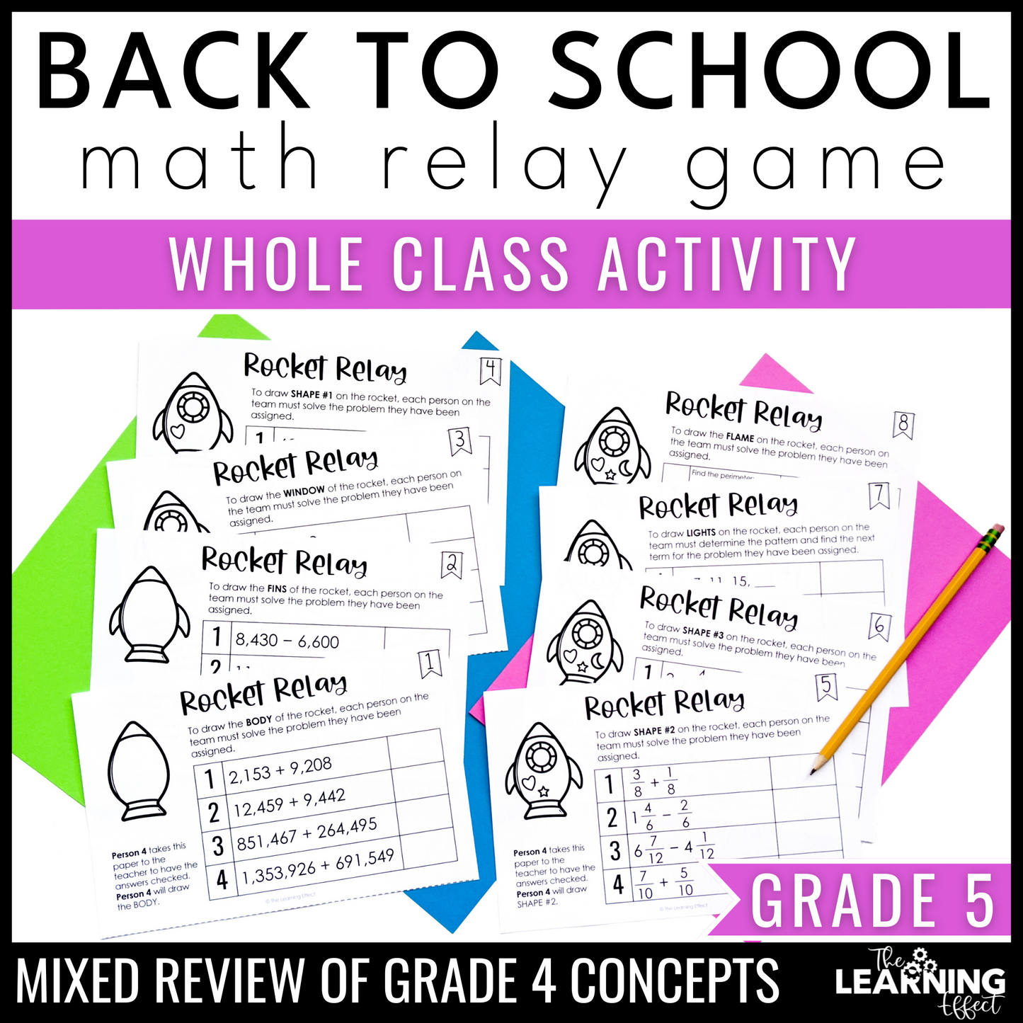 Back to School Math Game for 5th Grade | 4th Grade No Prep Review Relay Activity