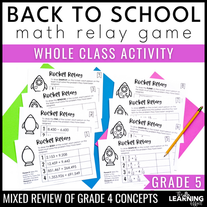 Back to School Math Game for 5th Grade | 4th Grade No Prep Review Relay Activity