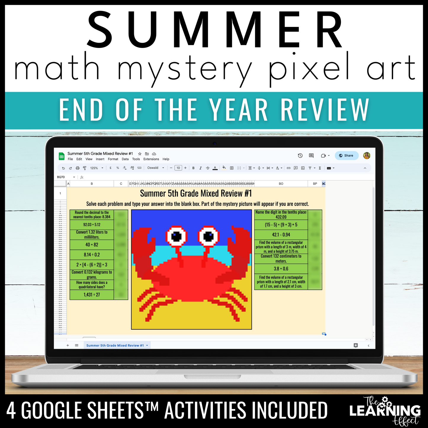 End of the Year Math Activities Digital Pixel Art | Review 5th & 6th Grade