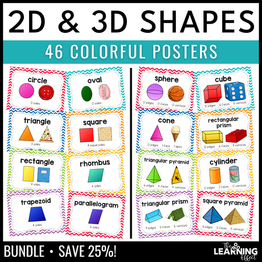 2D and 3D Shape Attributes Posters BUNDLE | Geometry Vocabulary Anchor Charts
