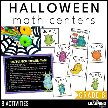 Halloween Math Centers Activities Games 6th Grade | Decimals, Fractions