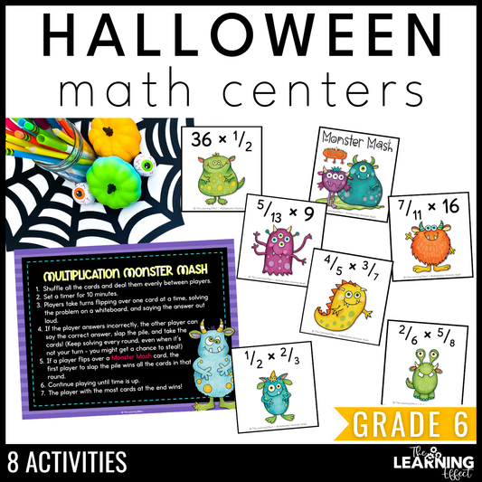 Halloween Math Centers Activities Games 6th Grade | Decimals, Fractions