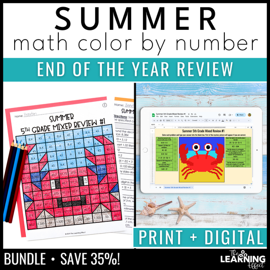 End of Year Math Review Activities Color by Number and Pixel Art BUNDLE