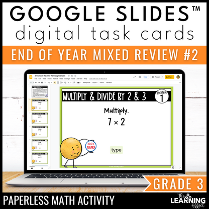 3rd Grade Math Spiral Review #2 Google Slides | Digital Task Cards Test Prep Activity