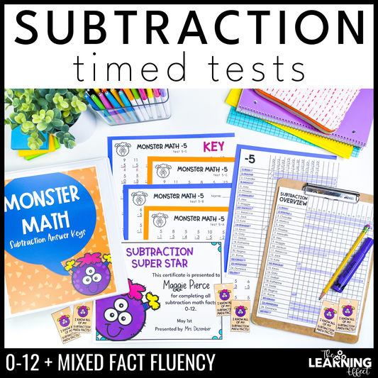 Subtraction Timed Tests | Math Fact Fluency Practice Worksheets and Tracker