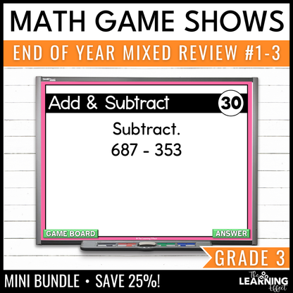 3rd Grade Math Spiral Review #1-3 Game Shows BUNDLE | End of Year Test Prep Activities