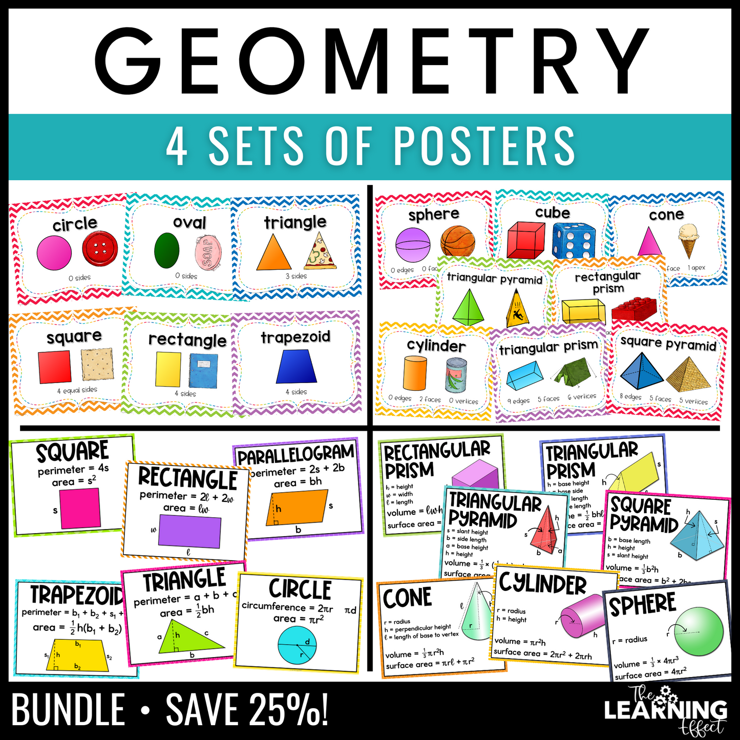Geometry Posters BUNDLE | 2D and 3D Shapes, Area, Perimeter, and Volume Anchor Charts