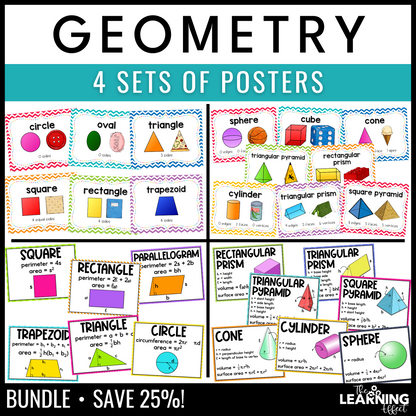 Geometry Posters BUNDLE | 2D and 3D Shapes, Area, Perimeter, and Volume Anchor Charts