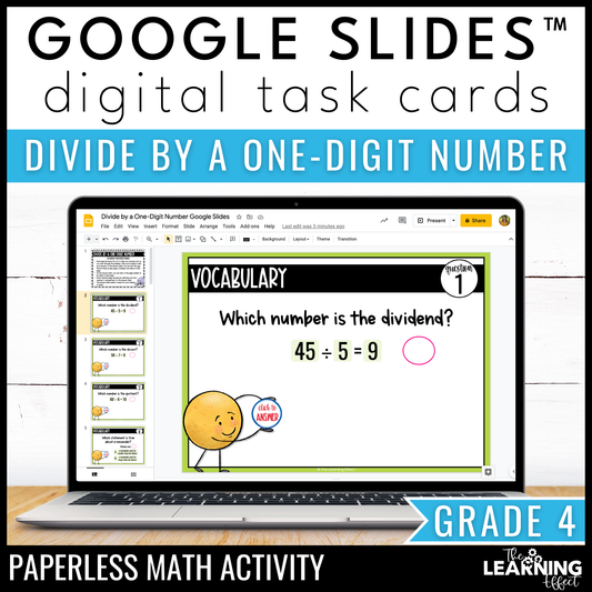 Divide by a One-Digit Number Google Slides | 4th Grade Math Digital Task Cards Division Activity