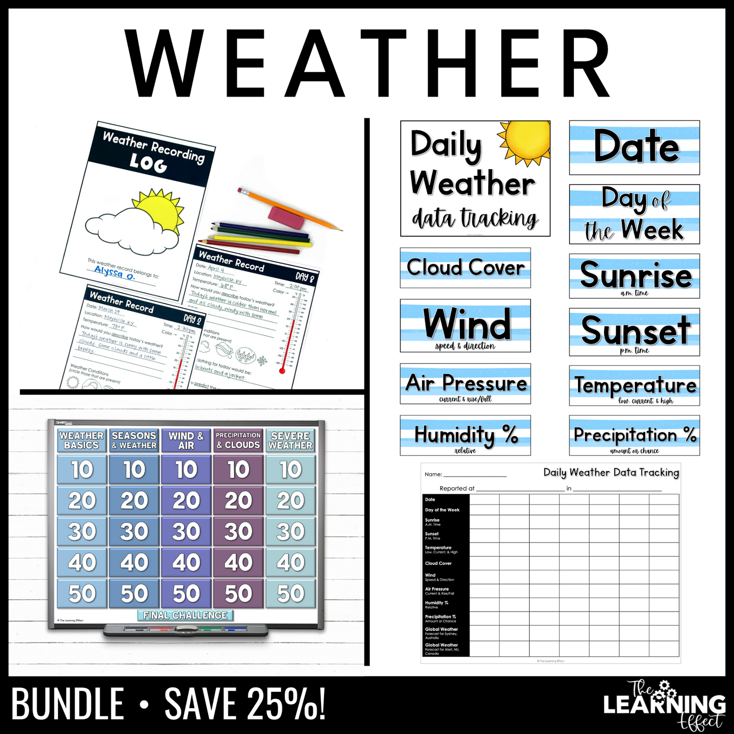 Weather Resources BUNDLE | Recording Log | Tracker Chart | Review Game Show