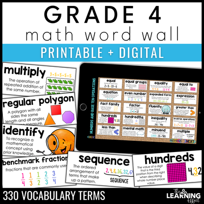 4th Grade Math Word Wall | Printable Vocabulary Cards and Digital Google Slides