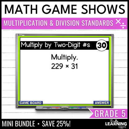 5th Grade Math Multiplication and Division Game Shows BUNDLE | Test Prep Review Activity