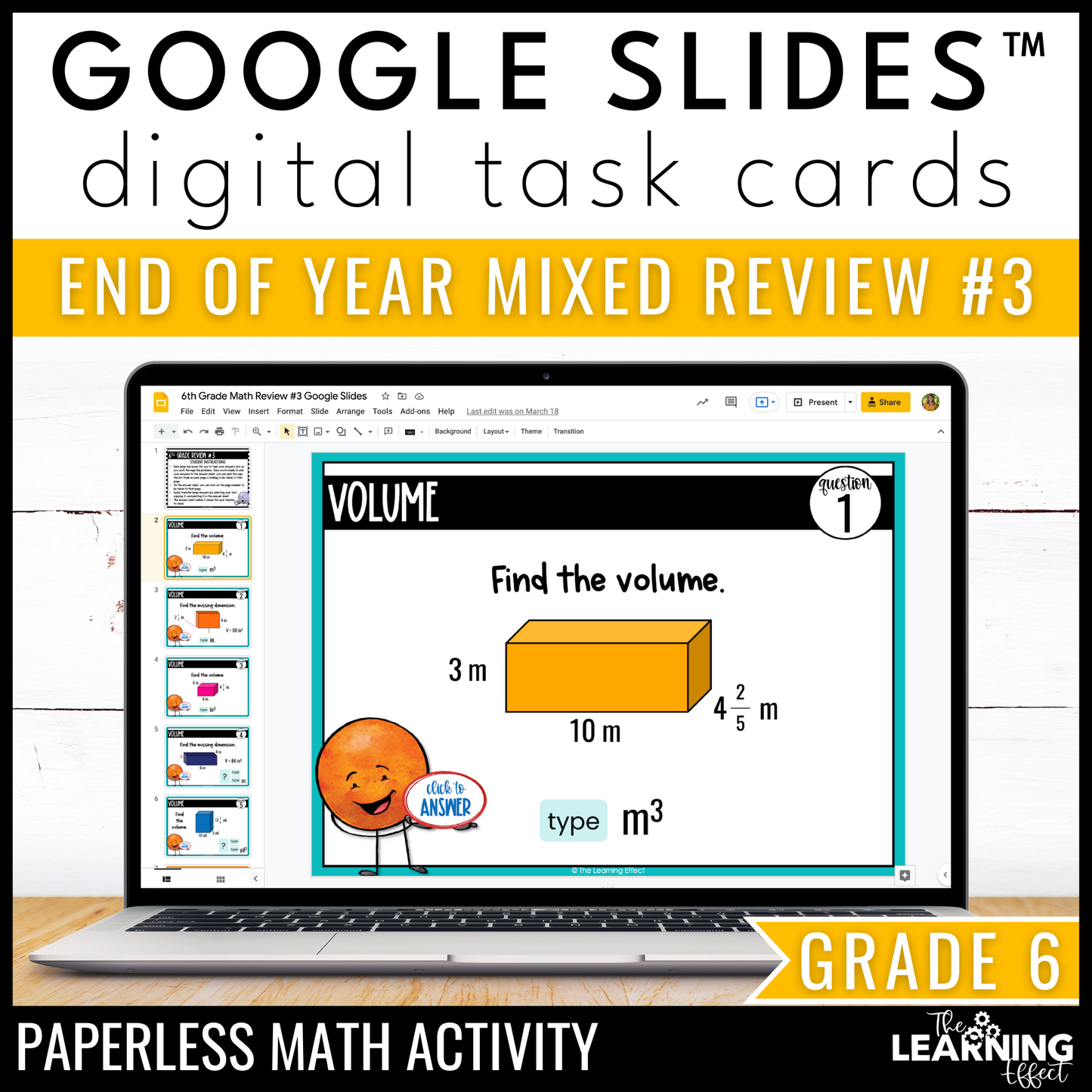 6th Grade Math Spiral Review #3 Google Slides | Digital Task Cards Test Prep Activity