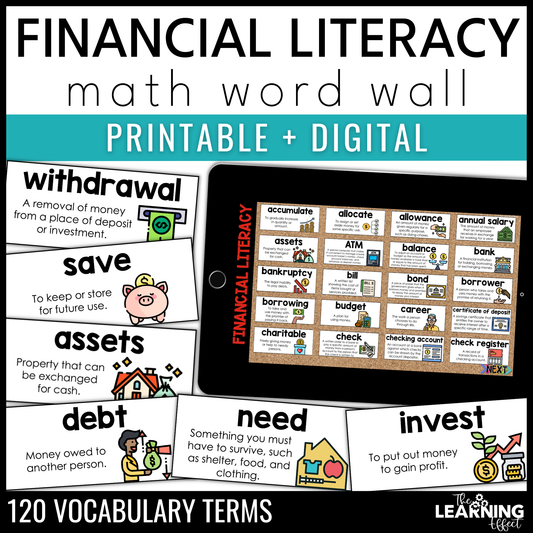 Financial Literacy Vocabulary Word Wall | Printable Cards & Digital Google Slides