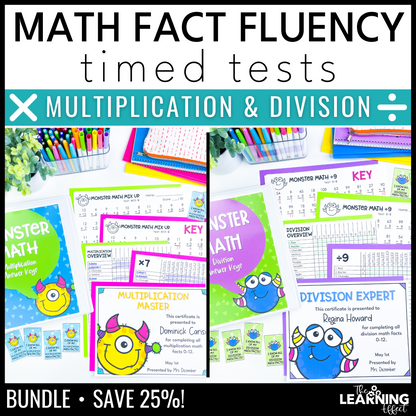 Math Fact Fluency Multiplication and Division Timed Tests BUNDLE | Practice Worksheets