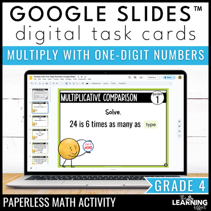 Multiply with One-Digit Numbers Google Slides | 4th Grade Math Digital Task Cards Multiplication Activity