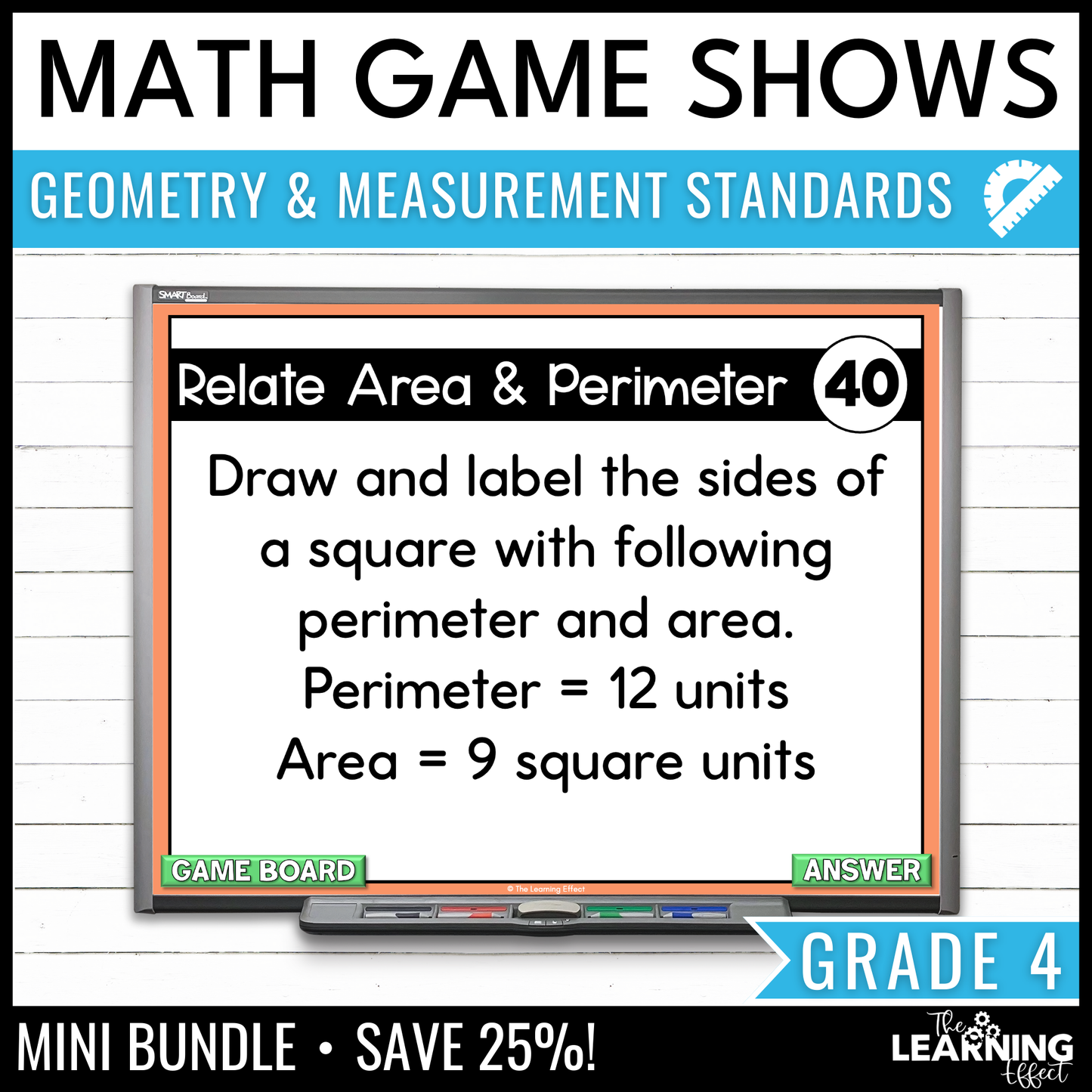 4th Grade Math Geometry and Measurement Game Shows BUNDLE | Test Prep Review Activities