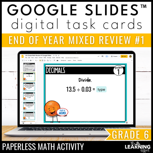 6th Grade Math Spiral Review #1 Google Slides | Digital Task Cards Test Prep Activity