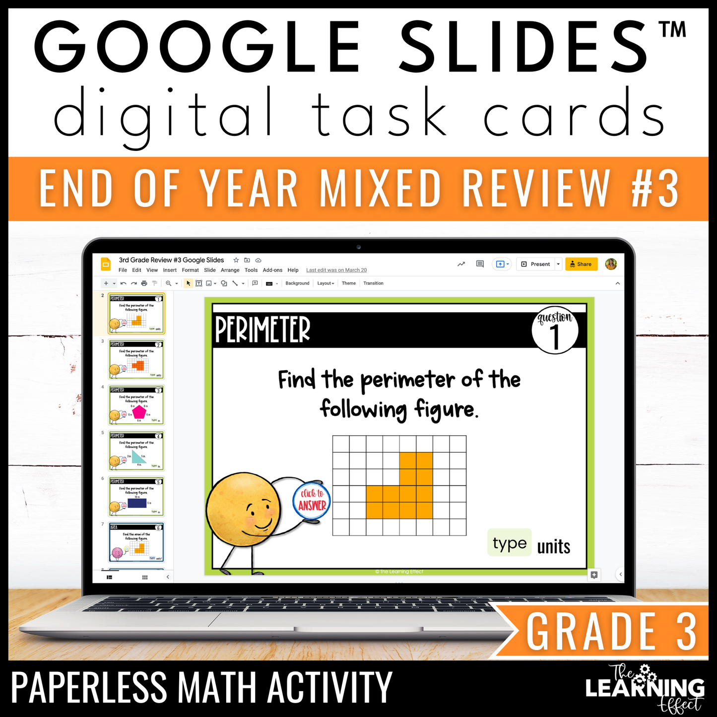 3rd Grade Math Spiral Review #3 Google Slides | Digital Task Cards Test Prep Activity