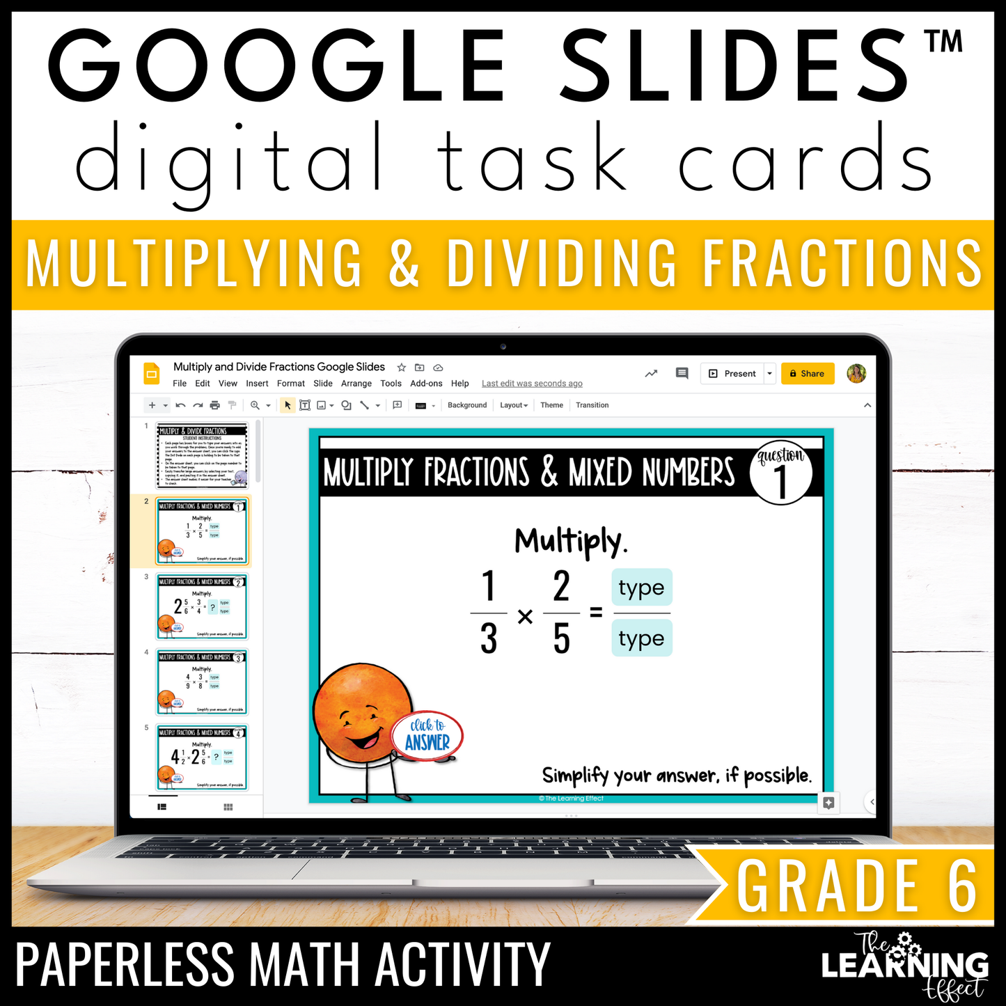 Multiplying and Dividing Fractions Google Slides | 6th Grade Digital Task Cards
