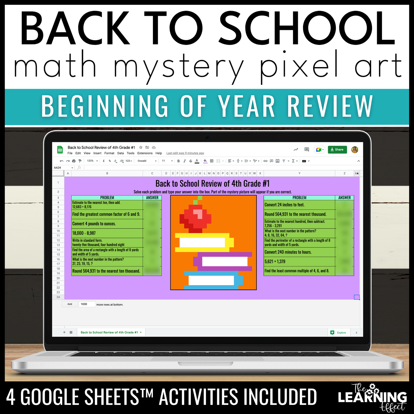 Back to School Math Review Activities Digital Pixel Art | 5th and 6th Grade