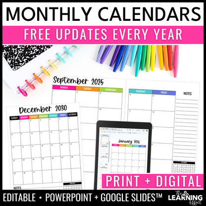 Editable Monthly Calendar Templates 2026 - 2030 | Printable and Digital