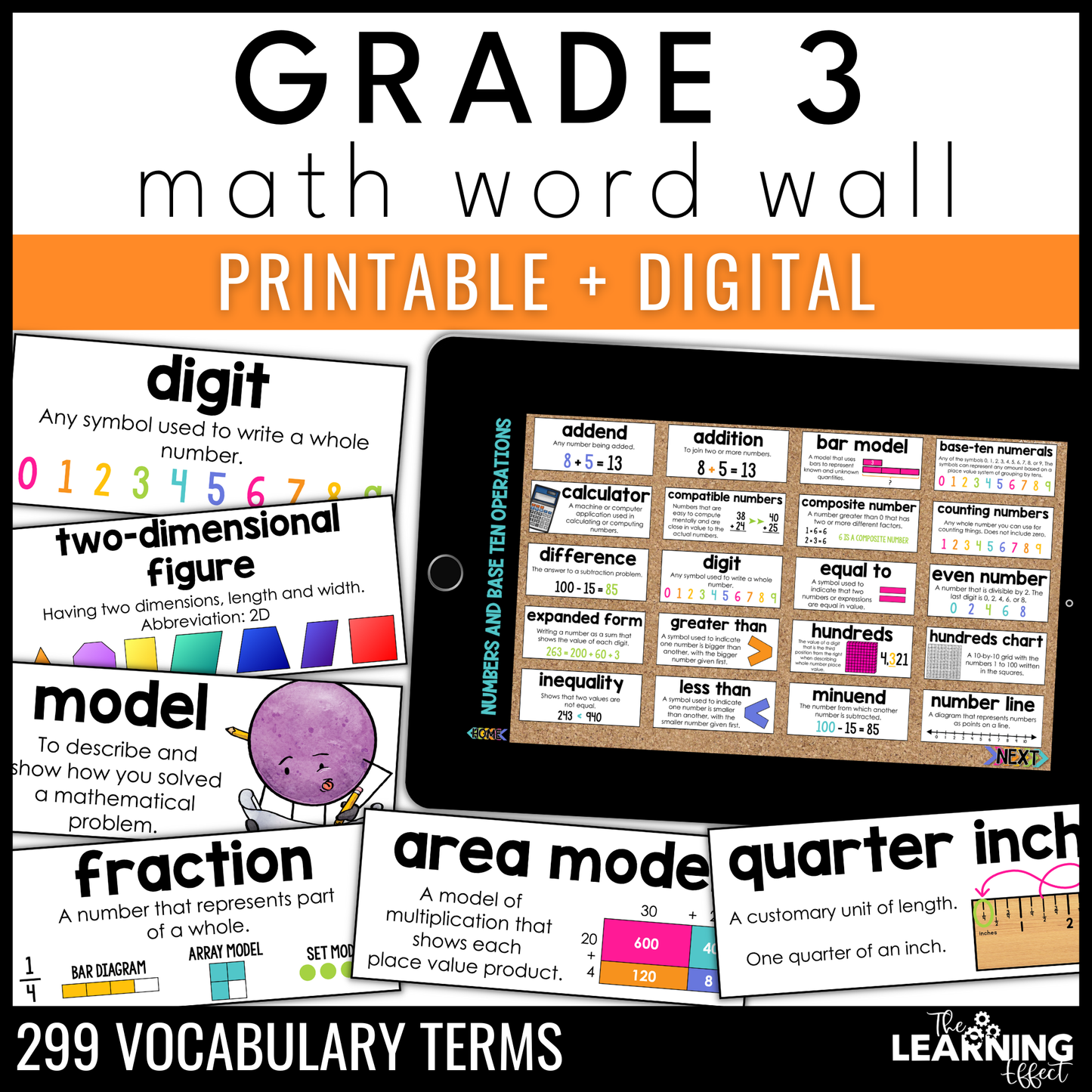 3rd Grade Math Word Wall | Printable Vocabulary Cards and Digital Google Slides