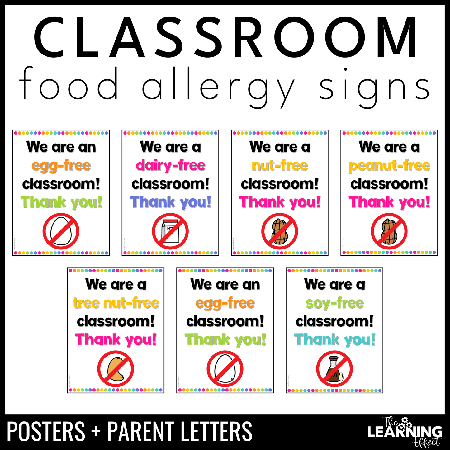 Classroom Allergy Signs | Food Allergy Posters | Peanut Dairy Gluten Egg Soy