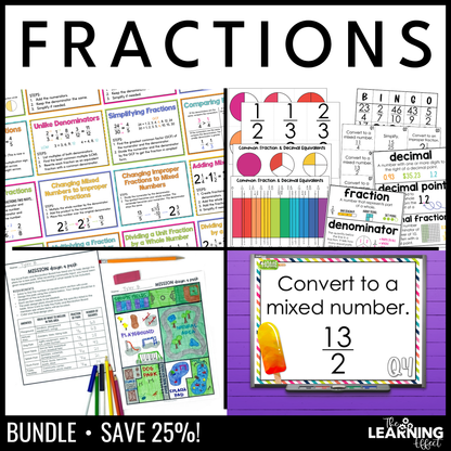 Fractions BUNDLE | Math Posters, Anchor Charts, Games, Word Wall, Activities