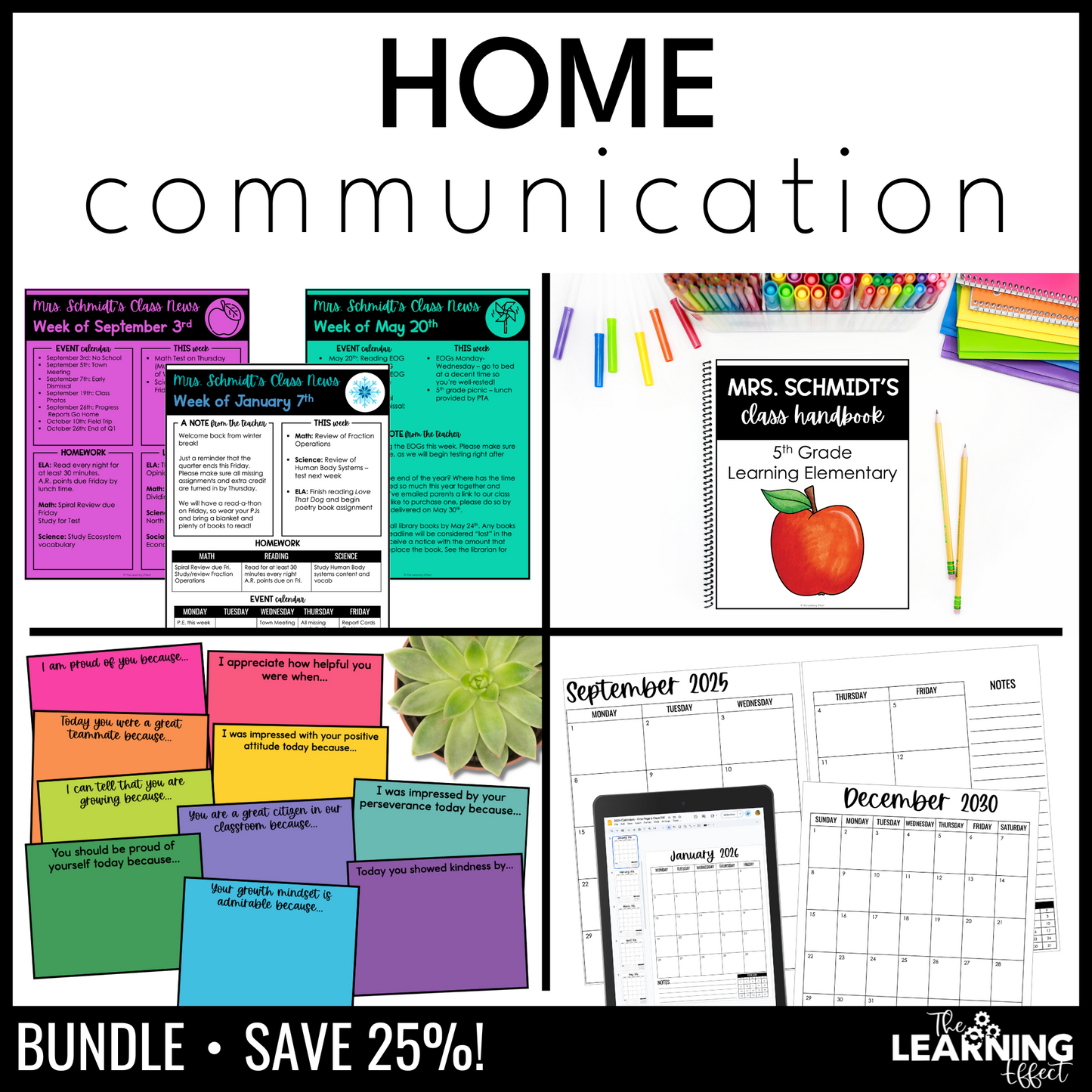 Parent & Home Communication BUNDLE | Newsletter, Handbook, Positive Notes, Calendar