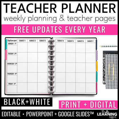 Editable Weekly Lesson Plan Templates 2026 | Teacher Planner | Black and White