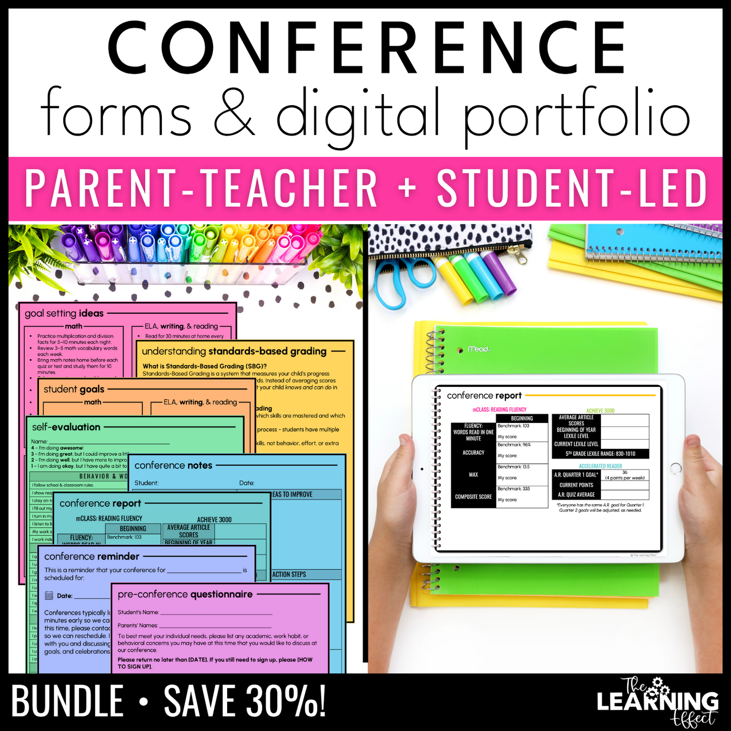 Parent-Teacher Conference Form Templates and Student-Led Digital Portfolio BUNDLE