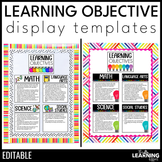 Learning Objectives Display | Editable Learning Targets for Bulletin Board