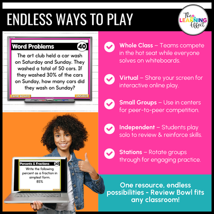 Fractions, Decimals, and Percents Game Show | 6th Grade Math Review Test Prep Activity