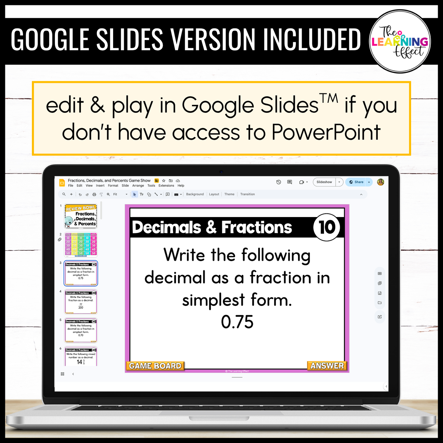 Fractions, Decimals, and Percents Game Show | 6th Grade Math Review Test Prep Activity