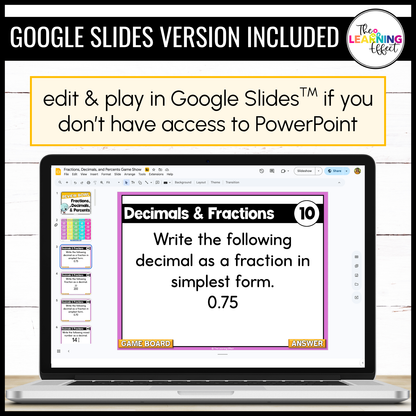 Fractions, Decimals, and Percents Game Show | 6th Grade Math Review Test Prep Activity