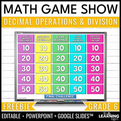 Decimal Operations and Division Game Show | 6th Grade Math Test Prep Activity | FREE