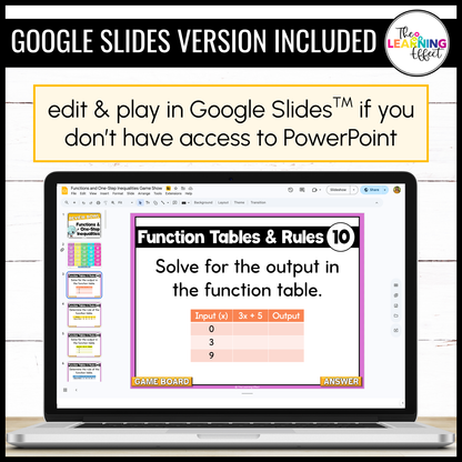 Functions and One-Step Inequalities Game Show | 6th Grade Math Test Prep Activity