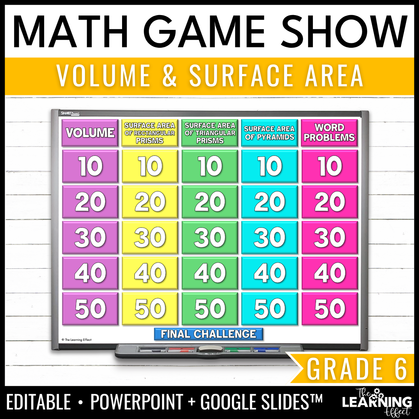 Volume and Surface Area Game Show | 6th Grade Math Review Test Prep Activity