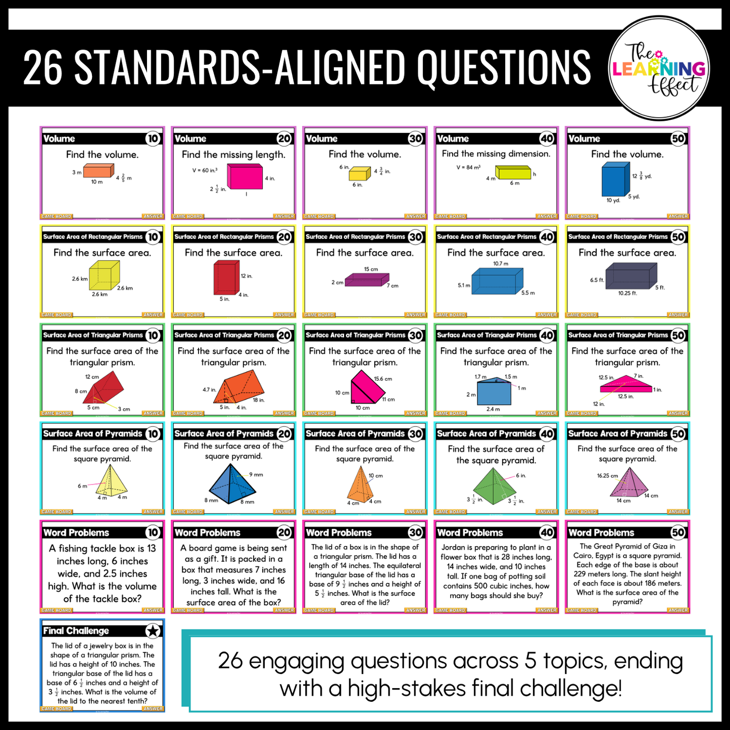 Volume and Surface Area Game Show | 6th Grade Math Review Test Prep Activity