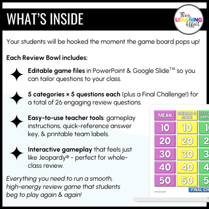 Statistical Measures Game Show | 6th Grade Statistics Math Review Test Prep Activity