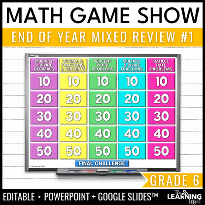 6th Grade Math Spiral Review #1 Game Show | End of Year Test Prep Activity